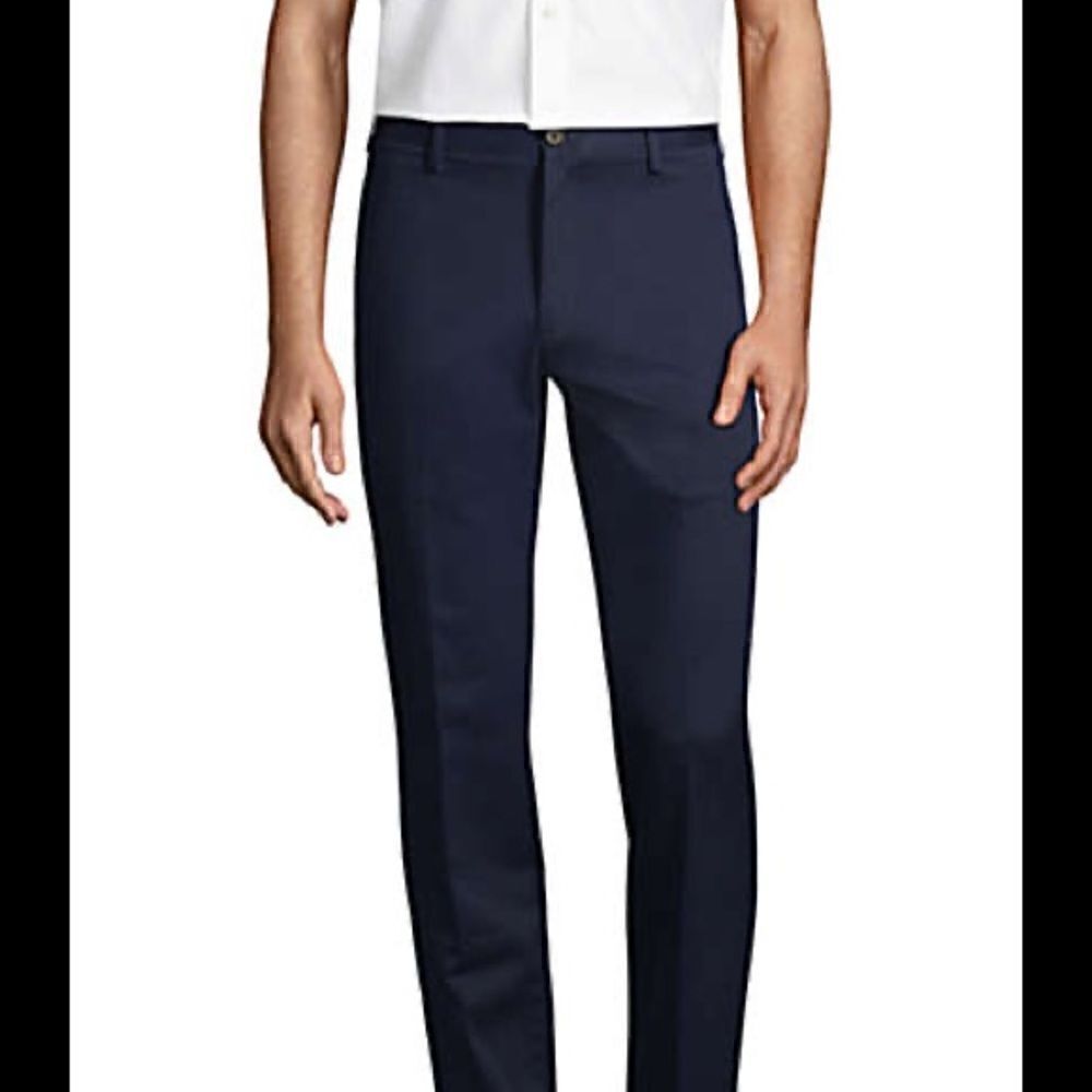 Land’s End tailored fit Chino twill flat front cuff pants Navy Blue 38×31.75